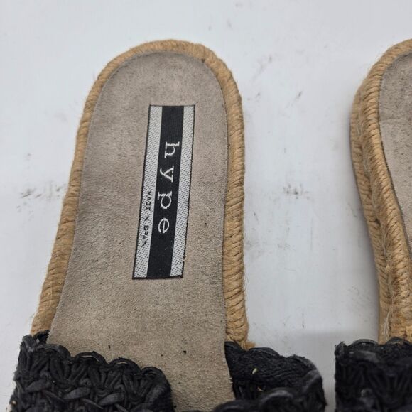 Hype Womens Size 10 Slide Sandals Leather Flat Open Toe Slip On espadrille Black - Picture 6 of 8